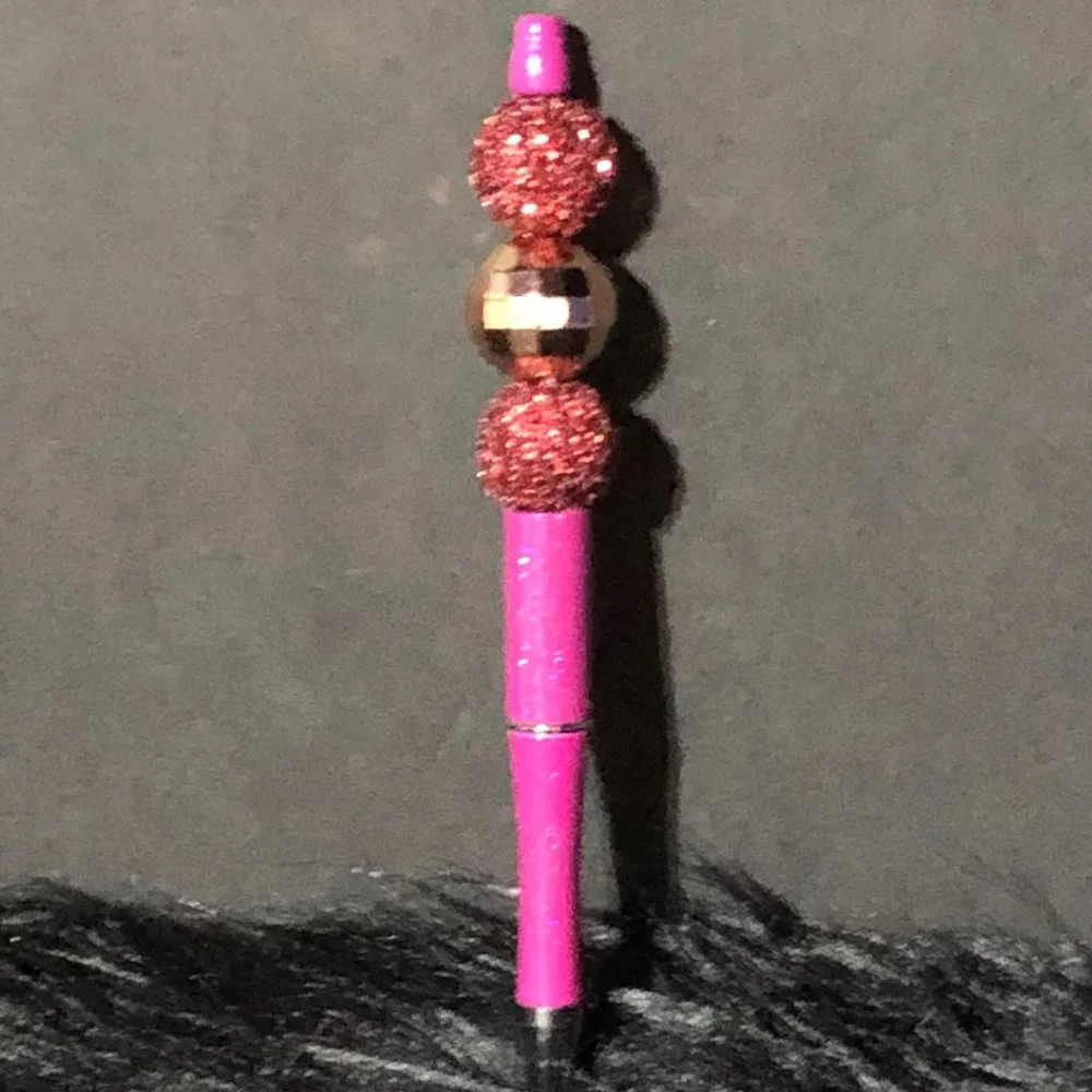 Handmade Glittery Berry and‎ Gold Beaded Ballpoint Pen